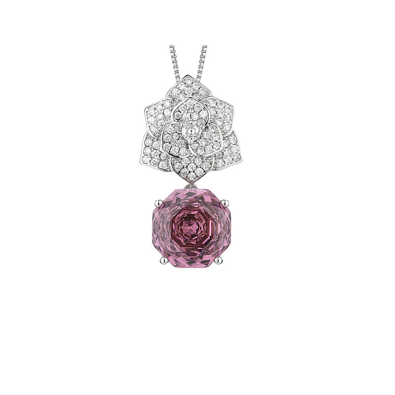 ZIRAVE Jewelry Camellia Pink Diamond Pendan