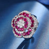 ZIRAVE Jewelry Vintage Simulated Ruby Camellia Jewelry Set (Pendant + Ring + Earrings)