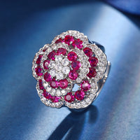 ZIRAVE Jewelry Vintage Simulated Ruby Camellia  Ring