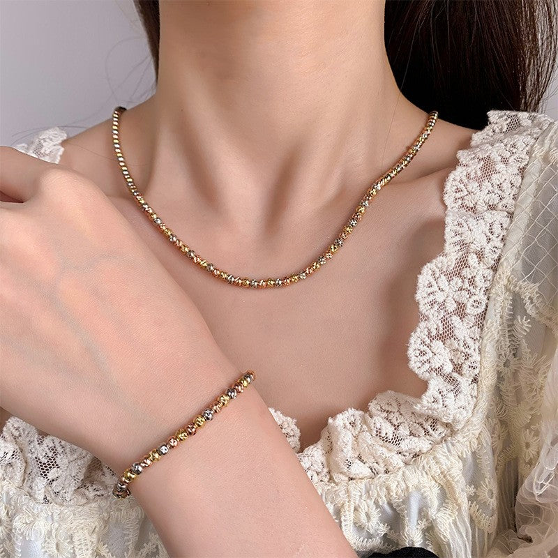 ZIRAVE Jewelry TTri-color diamond-cut bead jewelry set.