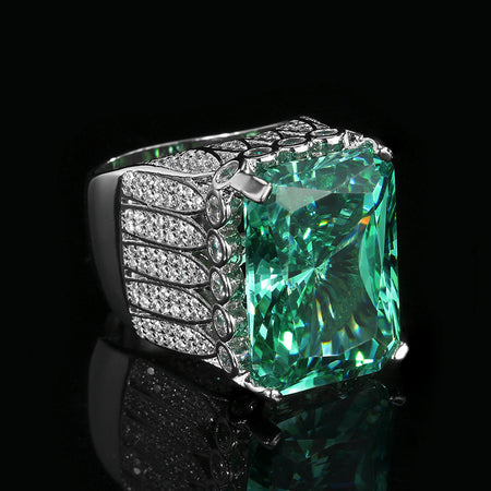 ZIRAVE Jewelry Vintage-Style Faux Green Diamond Wide Band Ring