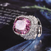 ZIRAVE Jewelry  Cushion-Cut Gemstone Double Halo Full Pave Adjustable Ring (Multi-Color Options)