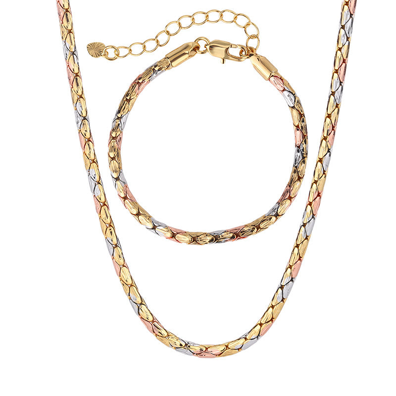 ZIRAVEJewelry Tri-Color Copper Gold Plated Oval Bead Chain Adjustable Set