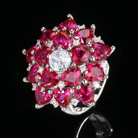 ZIRAVE Jewelry Vintage Simulated Ruby Flower  Ring