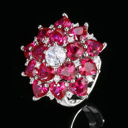 ZIRAVE Jewelry Vintage Simulated Ruby Flower  Ring