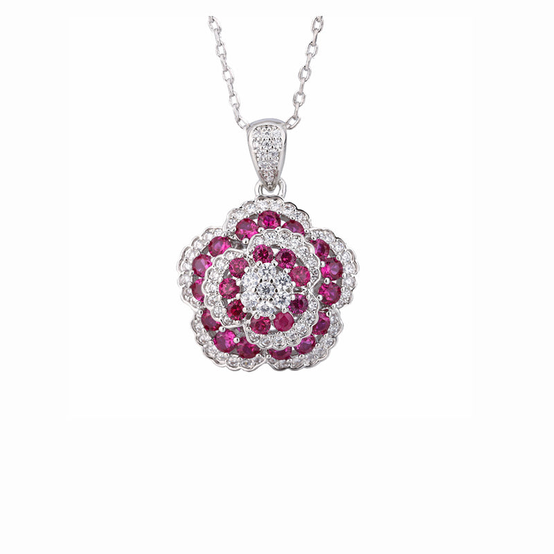 ZIRAVE Jewelry Vintage Simulated Ruby Camellia Necklace