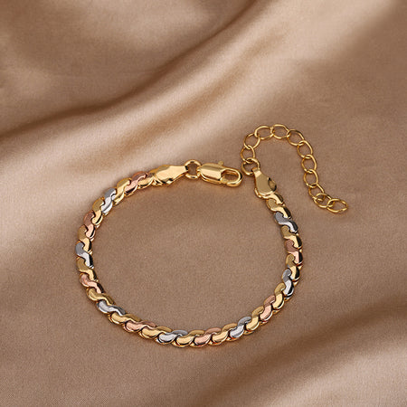 ZIRAVE Jewelry Tri-Color Copper Gold Plated Curb Chain Adjustable Bracele