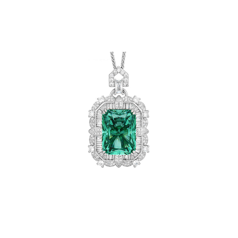 ZIRAVE Jewelry Simulation Para Green Square Diamond Necklace