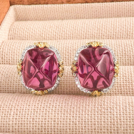 ZIRAVE Jewelry Vintage Pink Sugarloaf Two-Tone Gold Halo Earrings