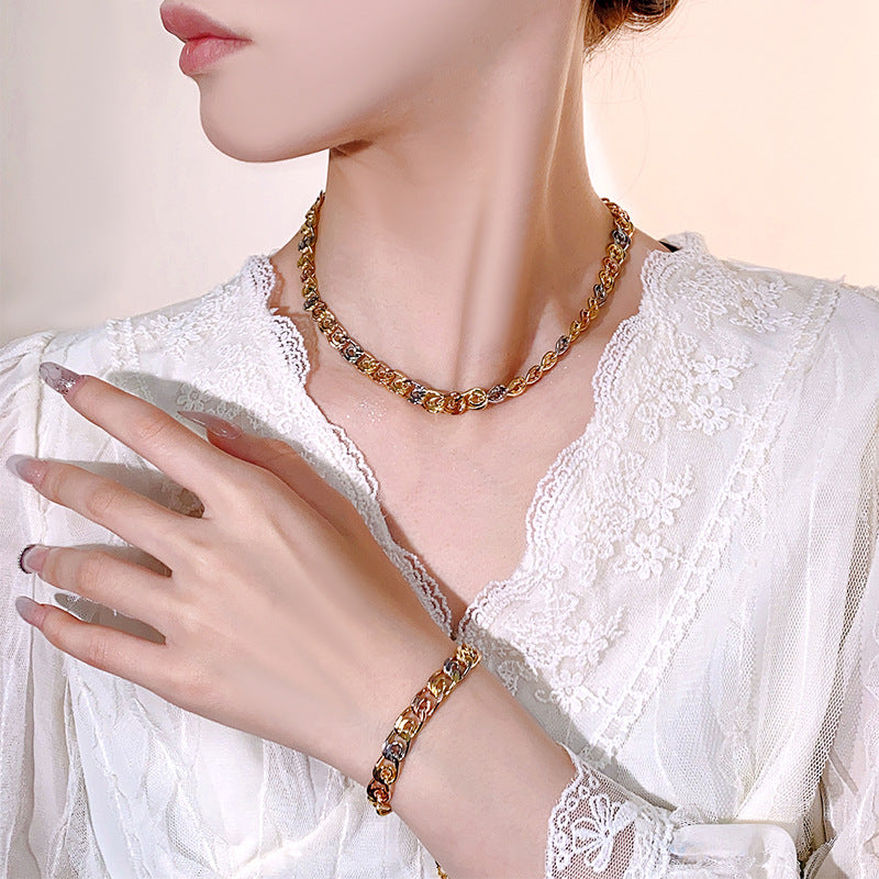 ZIRAVEJewelry Tri-Color Copper Gold Plated 8mm Chunky Interlocking Link Adjustable Bracelet