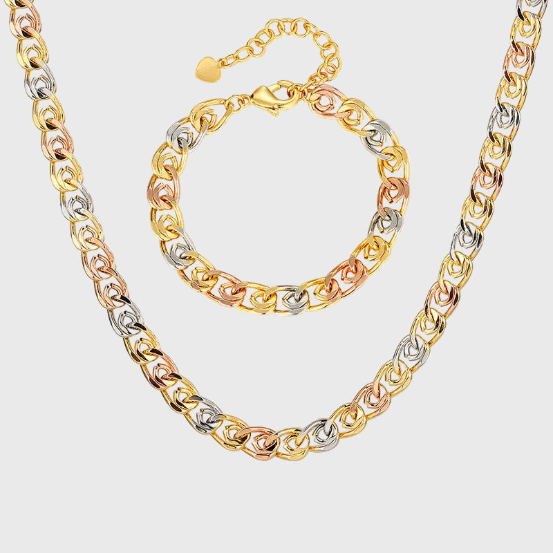 ZIRAVEJewelry Tri-Color Copper Gold Plated 8mm Chunky Interlocking Link Adjustable Set