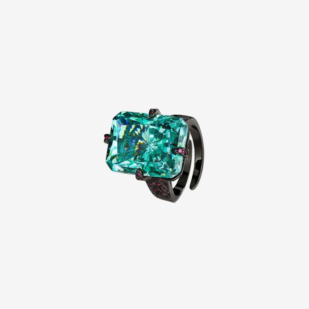 ZIRAVE Jewelry Parra Green Square Diamond Black Gold Ring