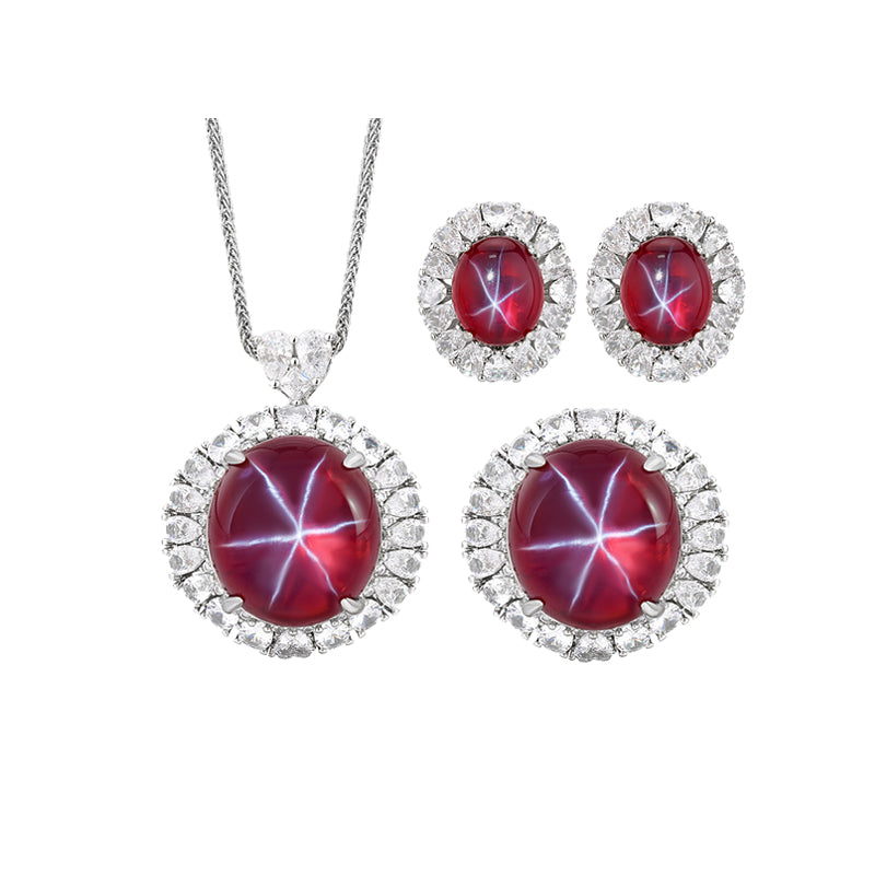 ZIRAVE Jewelry Cushion-Cut Faux Pink Diamond Two-Stone Jewelry Set