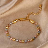 ZIRAVE Jewelry Tri-Color Copper Gold Plated Smooth Round Bead Dainty Adjustable Bracelet
