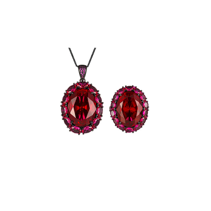 ZIRAVE Jewelry Imitation Ruby & Blue Spinel Light Luxury Jewelry Set