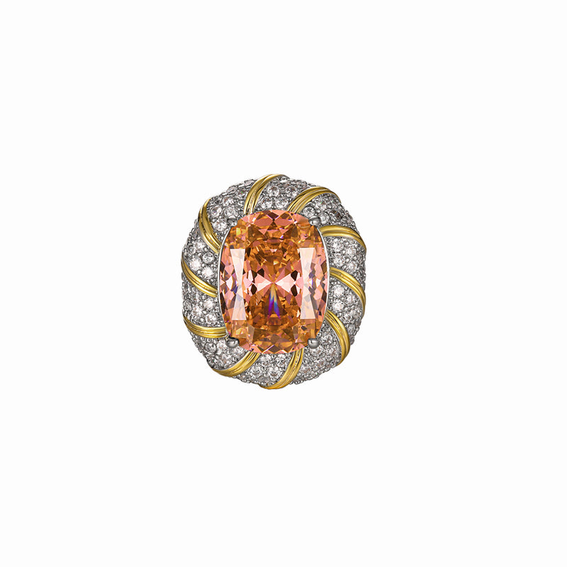 ZIRAVE Jewelry Two Tone Wrapped Pink Orange Sapphire Simulant Jewelry Set