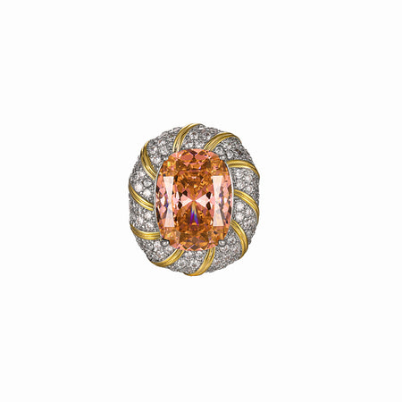 ZIRAVE Jewelry Two Tone Wrapped Pink Orange Sapphire Simulant Ring