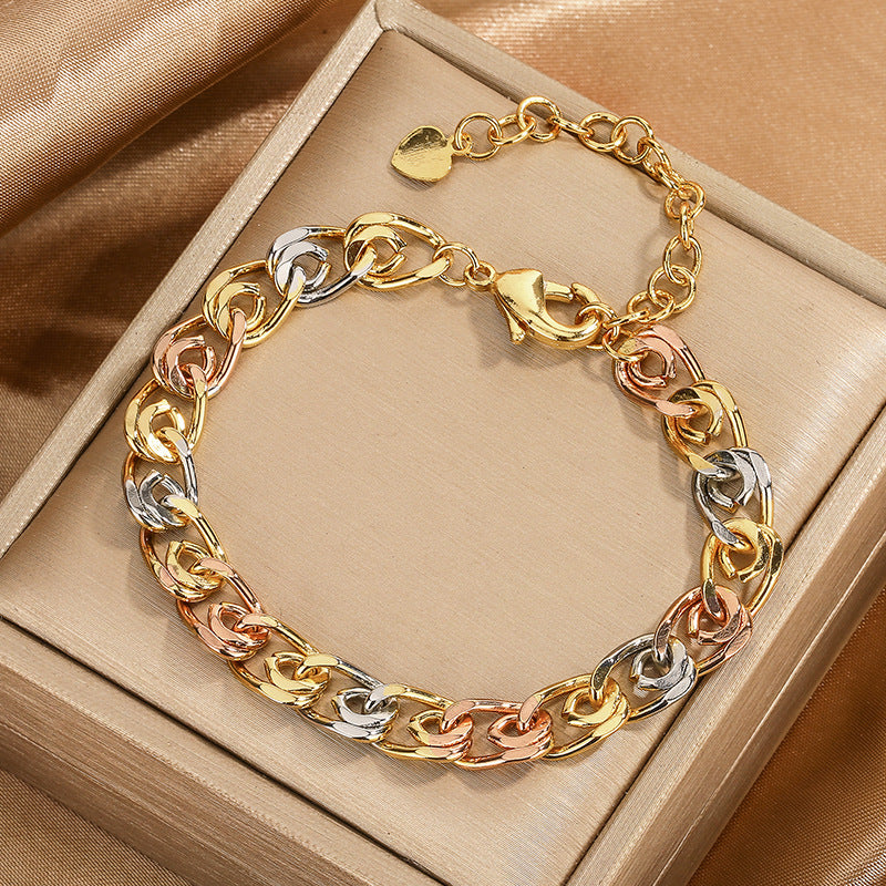 ZIRAVEJewelry Tri-Color Copper Gold Plated 8mm Chunky Interlocking Link Adjustable Bracelet