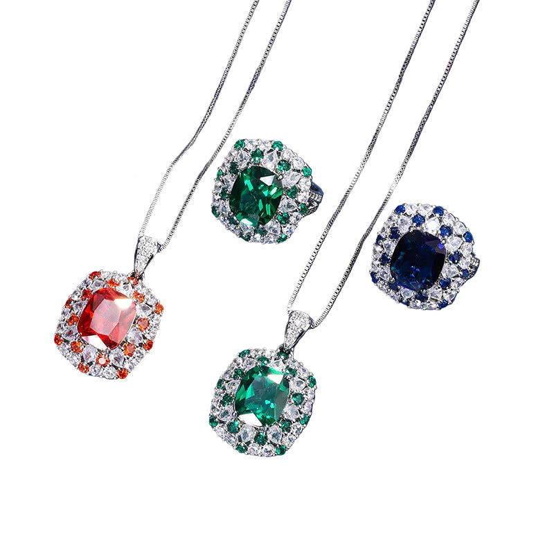 ZIRAVE jewelry simulation color treasure fat square color diamond set