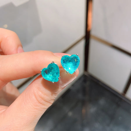 ZIRAVE Jewelry Simulation Paraiba Gemstone Heart Stud Earrings