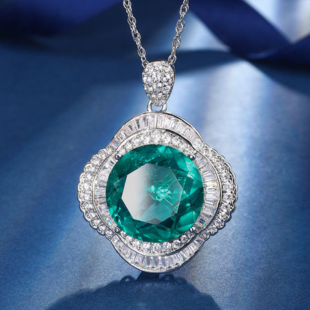 ZIRAVE Jewelry Emerald-Style Clover Halo 4-Piece Necklace