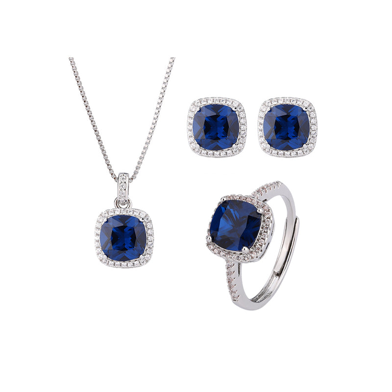ZIRAVE Jewelry Women's Retro Imitation Blue Spinel Square Simple Style Set