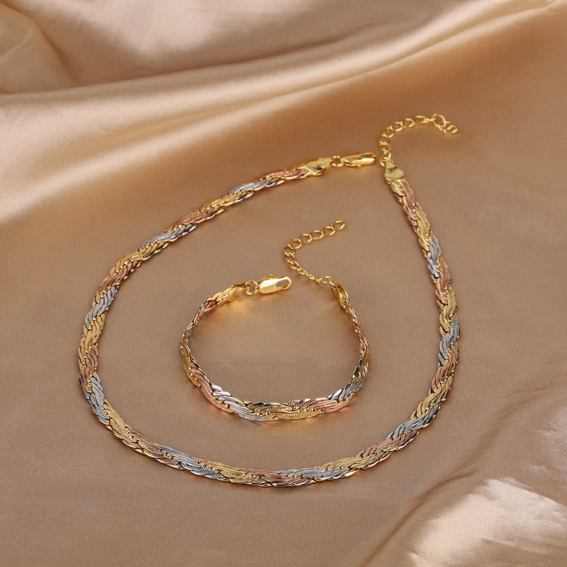 ZIRAVE Jewelry ri-color Braided Twist Chain Jewelry Set