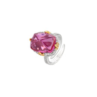 ZIRAVE Jewelry Vintage Pink Sugarloaf Two-Tone Gold Halo Ring