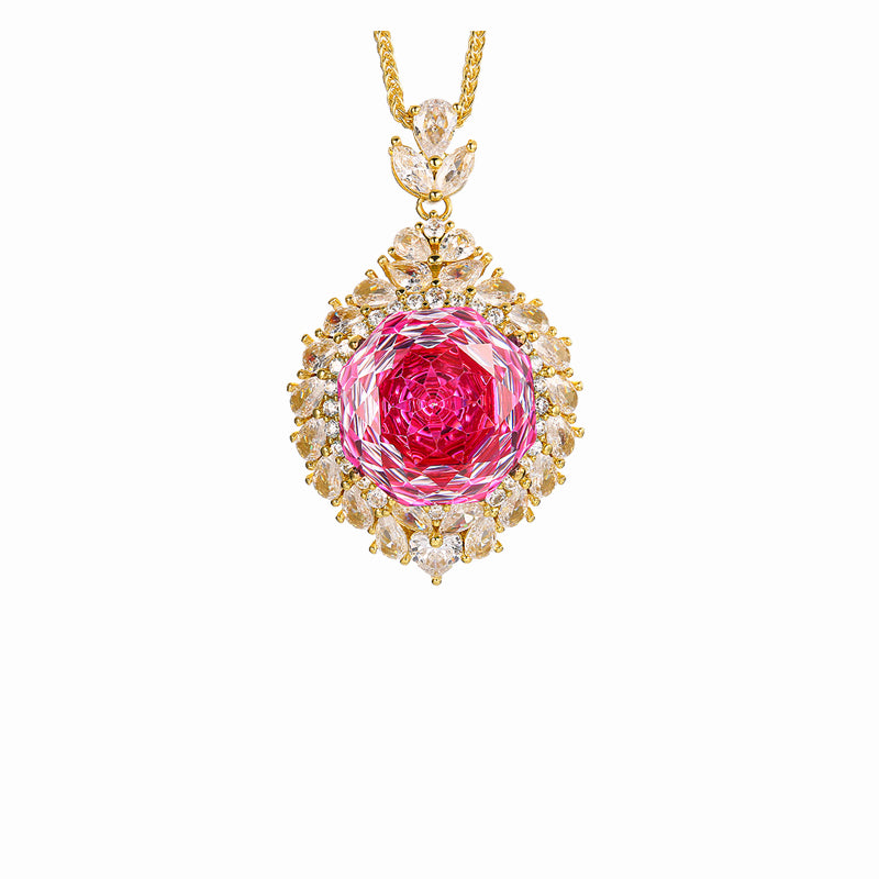 ZIRAVE Jewelry Rose Cut Colorful Gemstone Halo Gold Pendant, 3 Colors Available