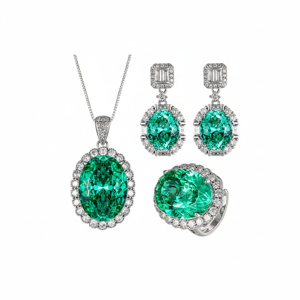 ZIRAVE Jewelry Simulation Para Green Premium Egg-Shaped Jewelry Set