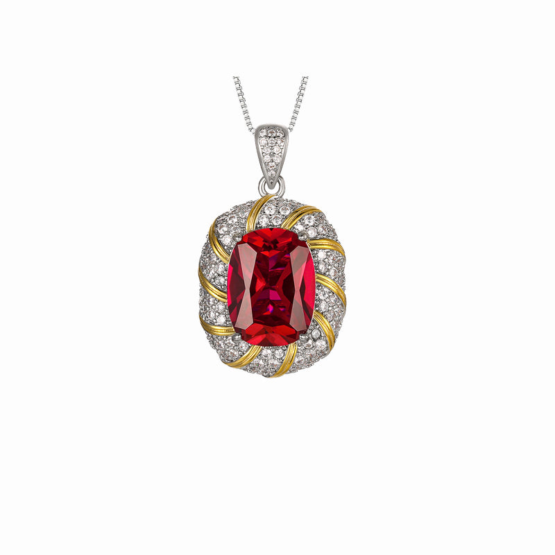 ZIRAVE Jewelry Two-Tone Faux Pigeon Blood Ruby Halo Jewelry Set Nicklace