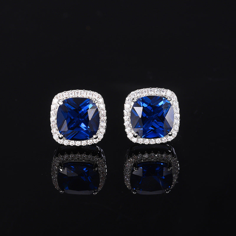 ZIRAVE Jewelry Women's Retro Imitation Blue Spinel Square SimpleEarrings
