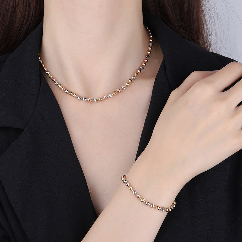 ZIRAVE Jewelry Tri-Color Copper Gold Plated Smooth Round Bead Dainty Adjustable Bracelet