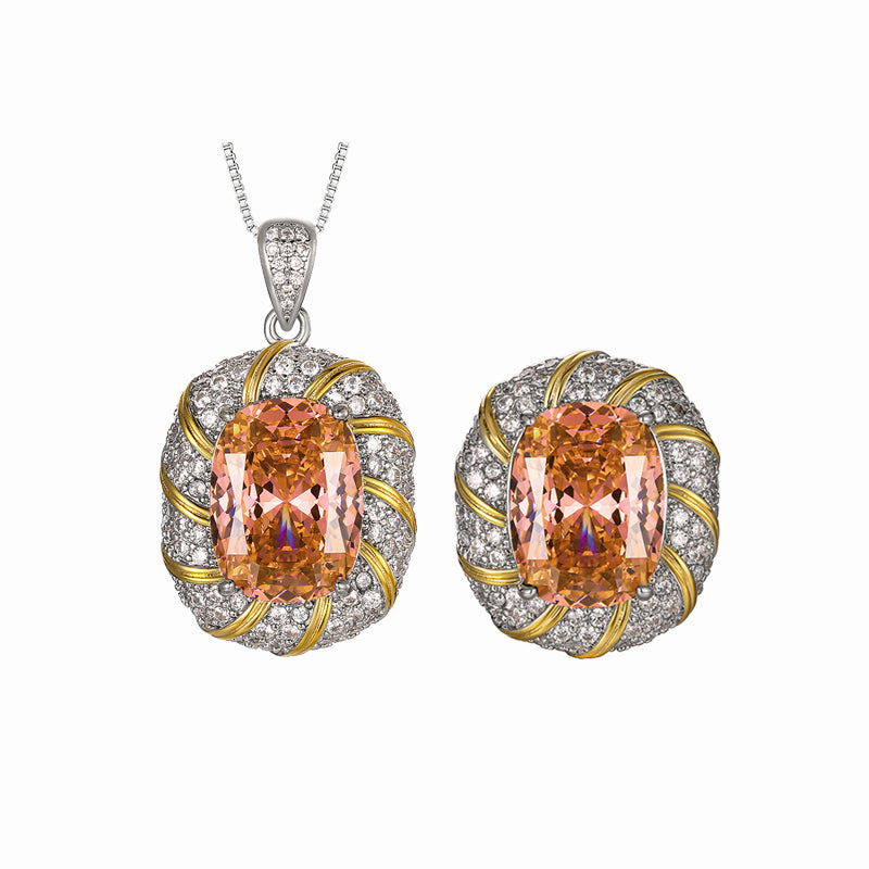 ZIRAVE Jewelry Two Tone Wrapped Pink Orange Sapphire Simulant Jewelry Set