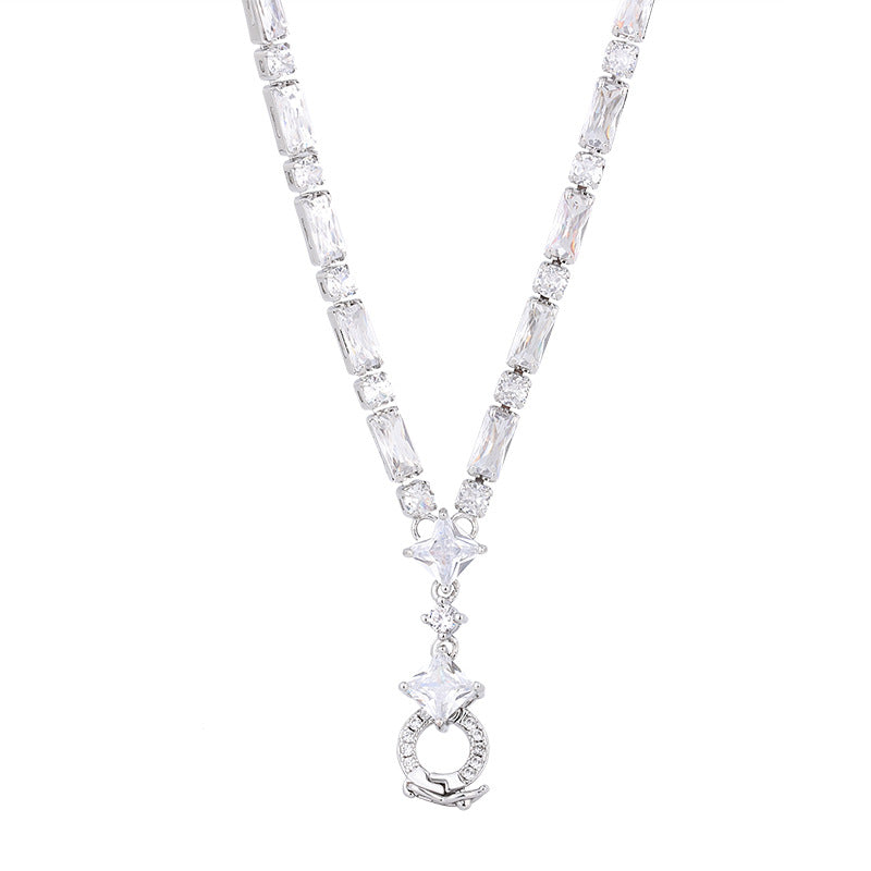 ZIRAVE Jewelry  Baguette & Star Diamond Adjustable Pendant Necklace