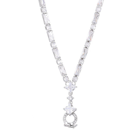 ZIRAVE Jewelry  Baguette & Star Diamond Adjustable Pendant Necklace
