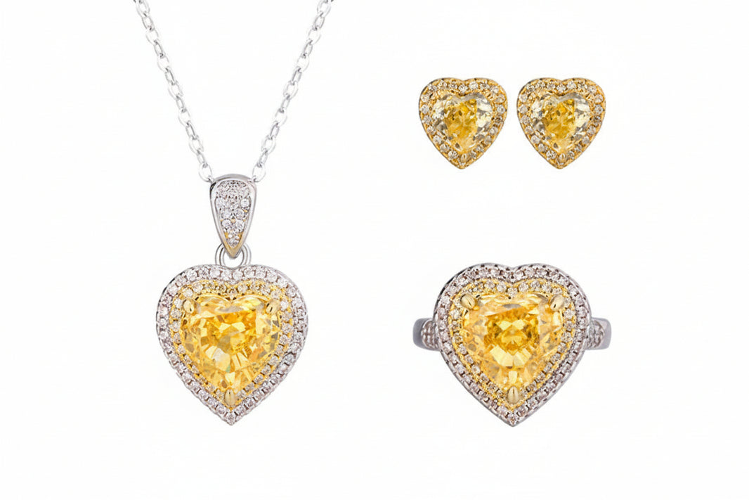 ZIRAVE jewelry Heart Shaped Simulated Yellow Sapphire 3-Piece Jewelry Set