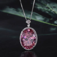 ZIRAVE Jewelry Oval Faux Pink Diamond Double Halo Necklace