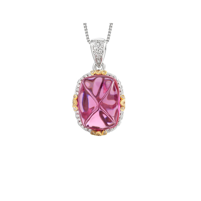 ZIRAVE Jewelry Vintage Pink Sugarloaf Two-Tone Gold Halo Necklace