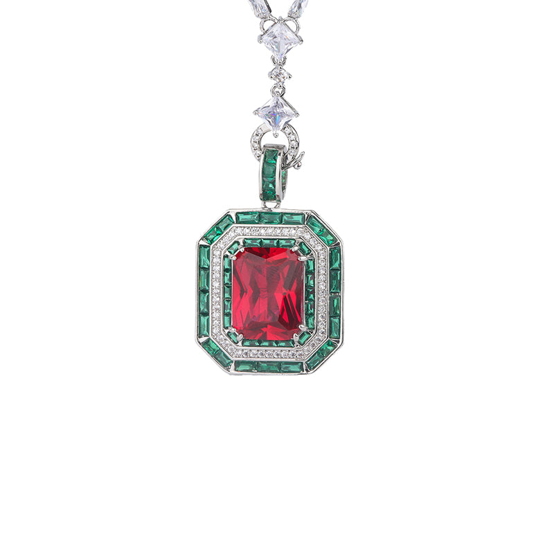 ZIRAVE Jewelry Art Deco Style Faux Gem Halo Pendant Necklace (Multi-Colors Available)