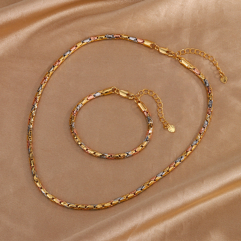 ZIRAVEJewelry Tri-Color Copper Gold Plated Oval Bead Chain Adjustable Set