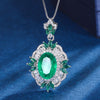 Vintage Simulated Emerald Floral Halo Jewelry Set (Nicklacet + Ring + Earrings)