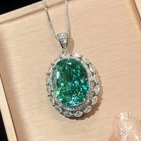ZIRAVE Jewelry Vintage Oval Emerald Halo Nicklace