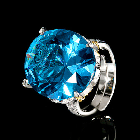Zirave Jewelry Two-Tone 4-Prong Large Oval Simulated Gemstone Adjustable Ring