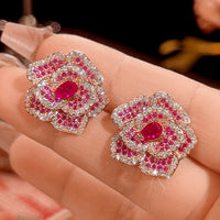 Zirave Jewelry Rose Elegance Simulated Diamond Rose gold stud earrings