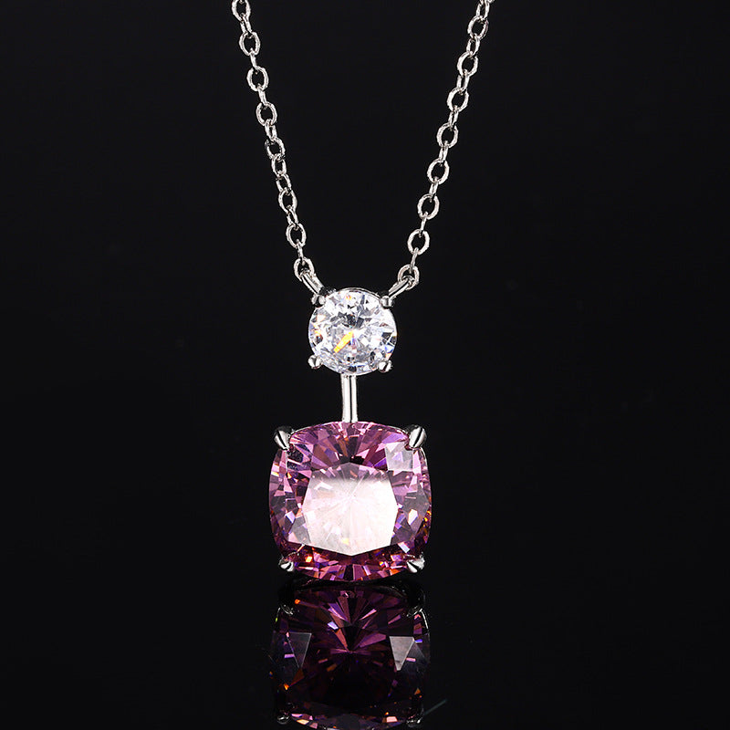 ZIRAVE Jewelry Cushion-Cut Faux Pink Diamond Necklace