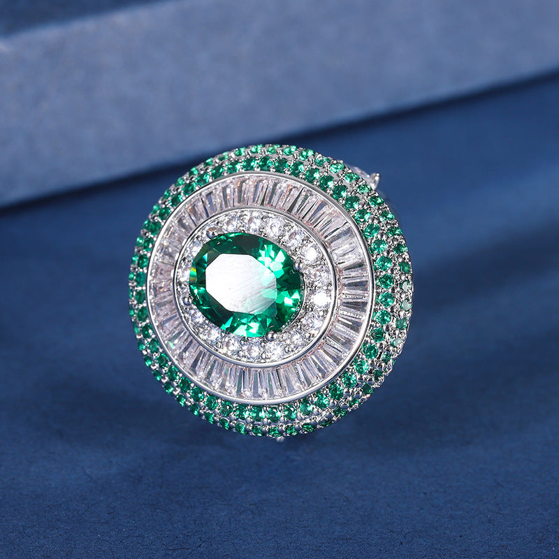 ZIRAVE Jewelry Vintage Simulated Emerald Multi-Halo Jewelry Set