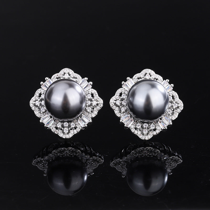 ZIRAVE Jewelry Grey Pearl  Earrings