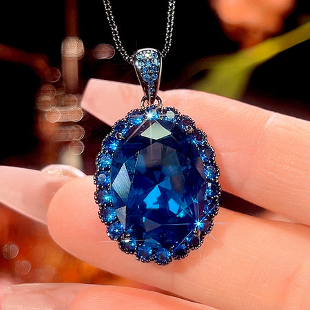 ZIRAVE jewelry simulation blue spinel premium egg-shaped  Pendant with Chain