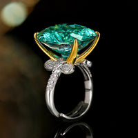 ZIRAVECO Jewelry, Copper-Based Gold-Plated Imitation Paraiba Tourmaline Vintage Pendan Ring